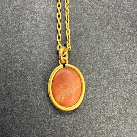 Madewell Dainty Gold-Tone Necklace Natural Stone Pendant Adjustable Length - Picture 2 of 6